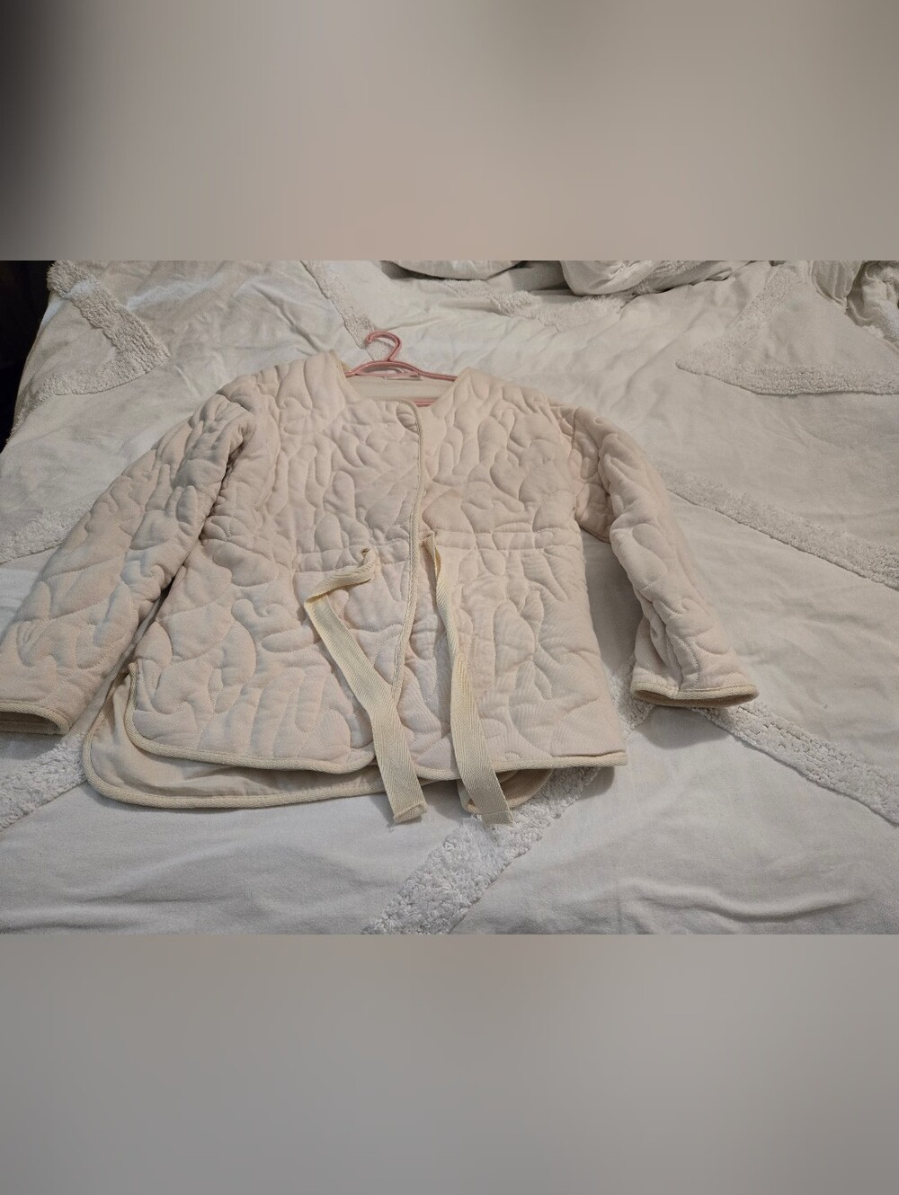 Mango Quilted Cream Women's Tie-Front Jacket - Small Size